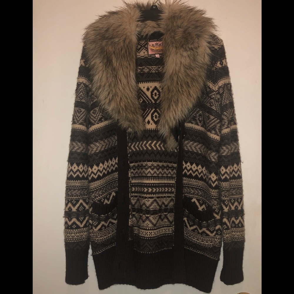 Juicy Couture Fur Trim Wool Cardigan